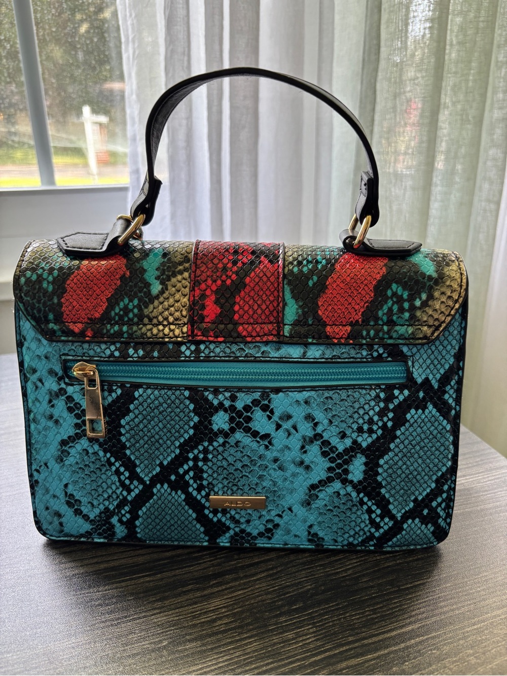 Aldo Glendaa Multicolor Snake-Effect Top Handle Satchel with Tassel SKU 31 - Picture 3 of 11